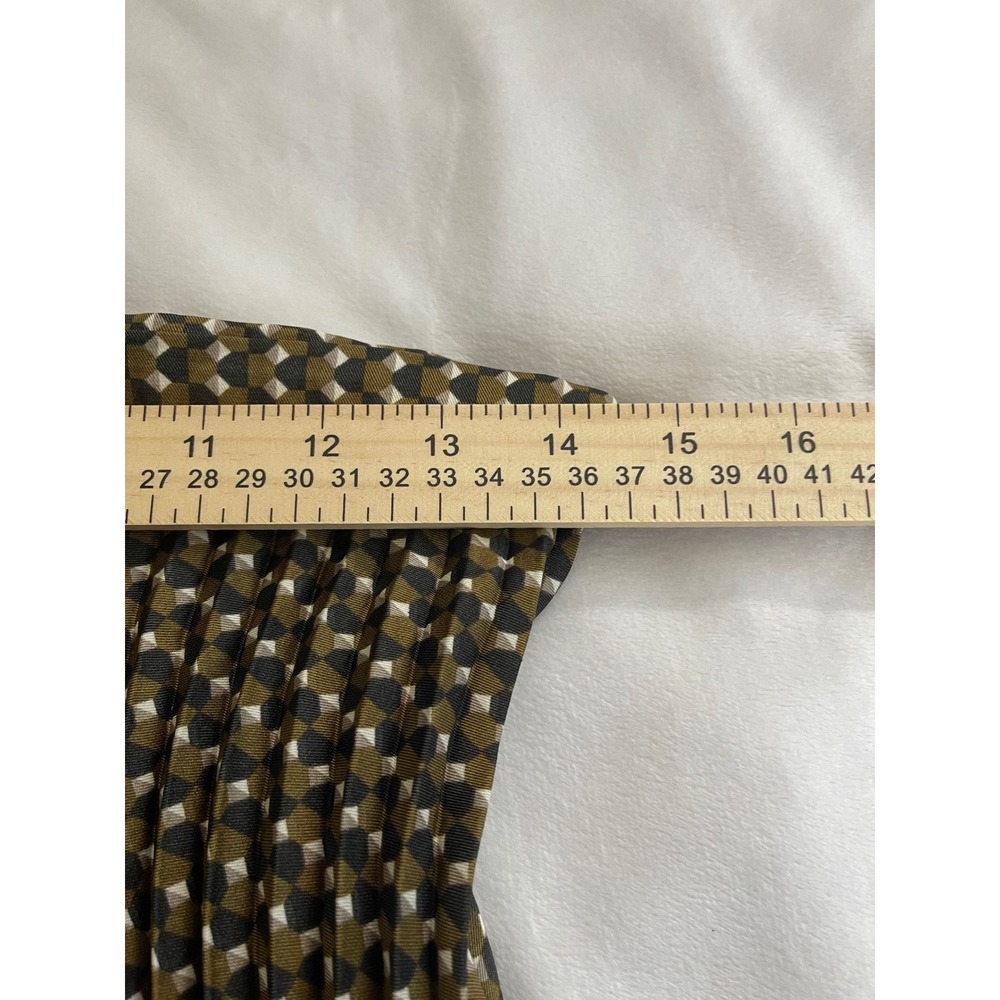 Banana Republic Pleated Midi Skirt Geometric Diamond Print Olive Green Black 8 - Picture 3 of 7